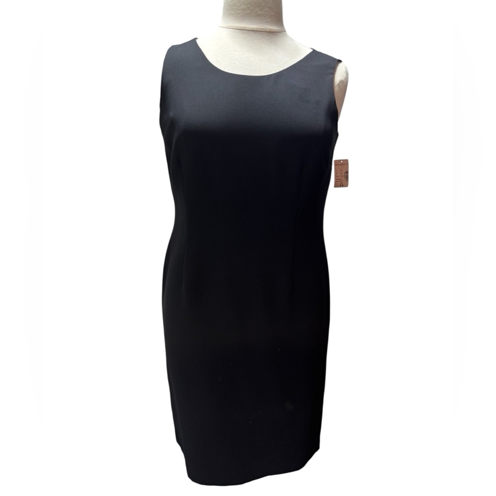 Dressbarn Womens Sleeveless Sheath Dress Black Midi Round Neck Size 14 NWT #755